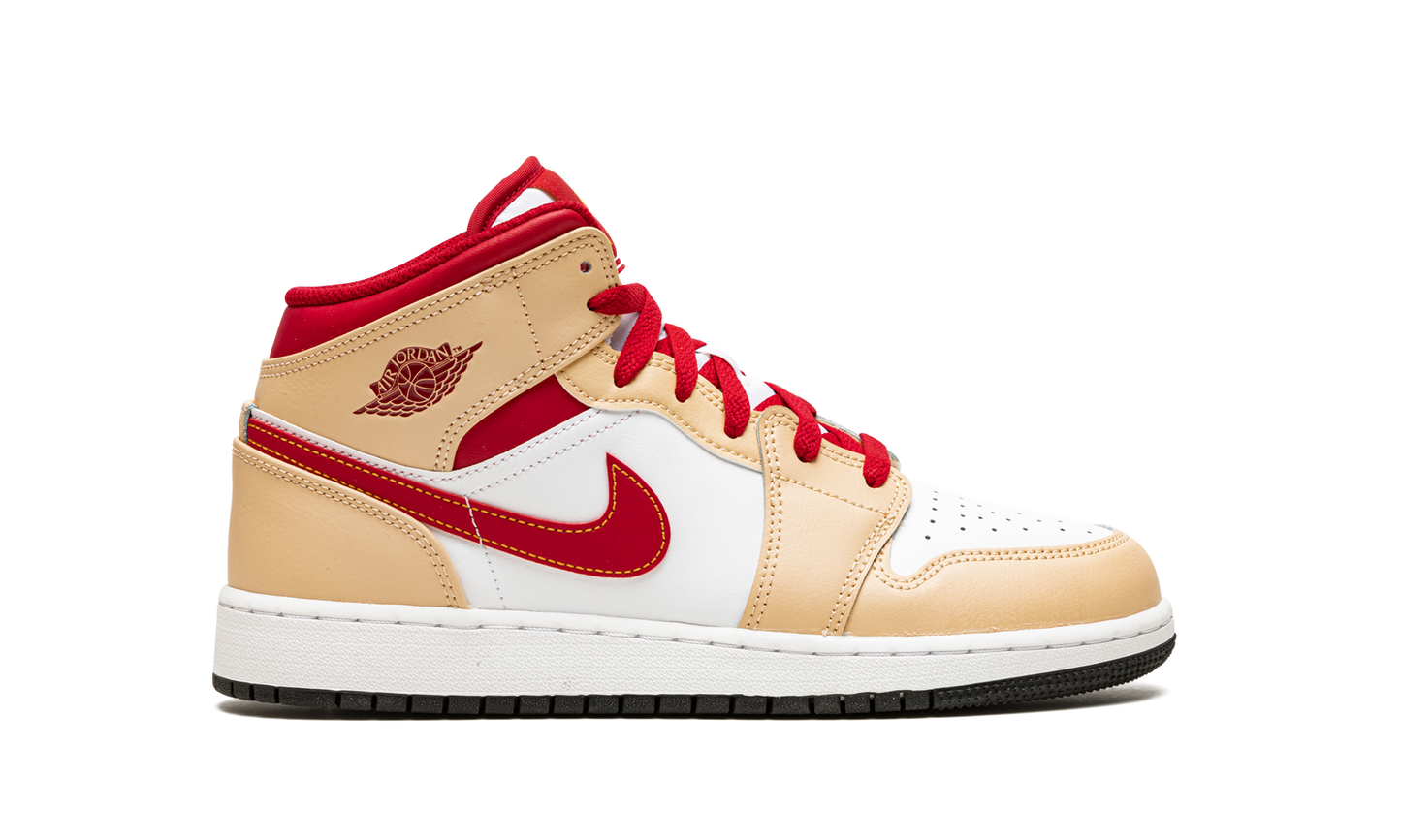 Air Jordan 1 Mid GS Beige / Red 554725 201