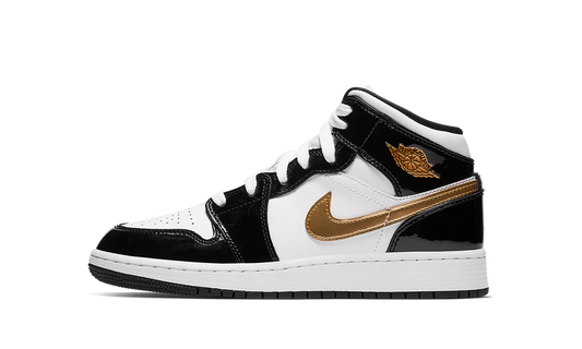 Air Jordan 1 Mid SE GS Black Gold Patent Leather BQ6931 007