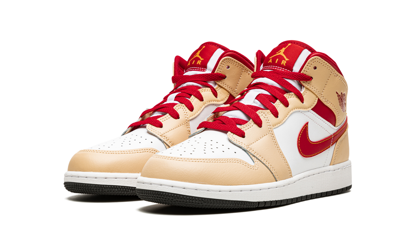 Air Jordan 1 Mid GS Beige / Red 554725 201