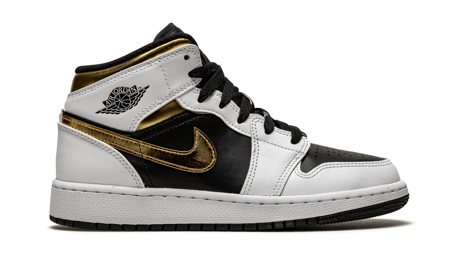 Air Jordan 1 Mid GS White / Gold / Black 554725 190