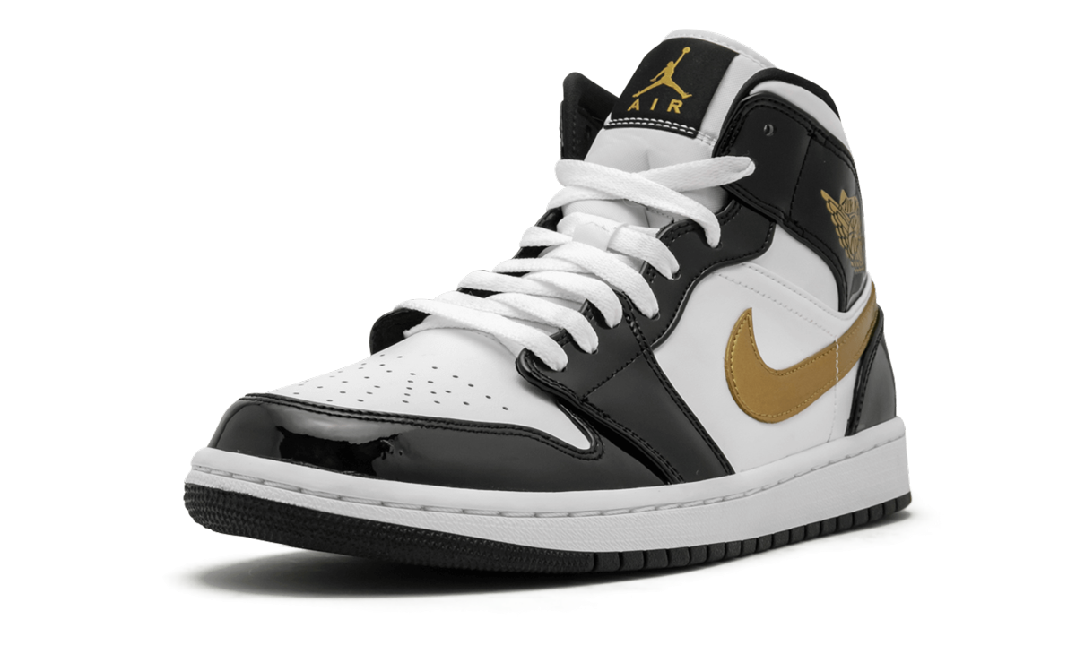 Air Jordan 1 Mid SE Black Gold Patent Leather 852542 007