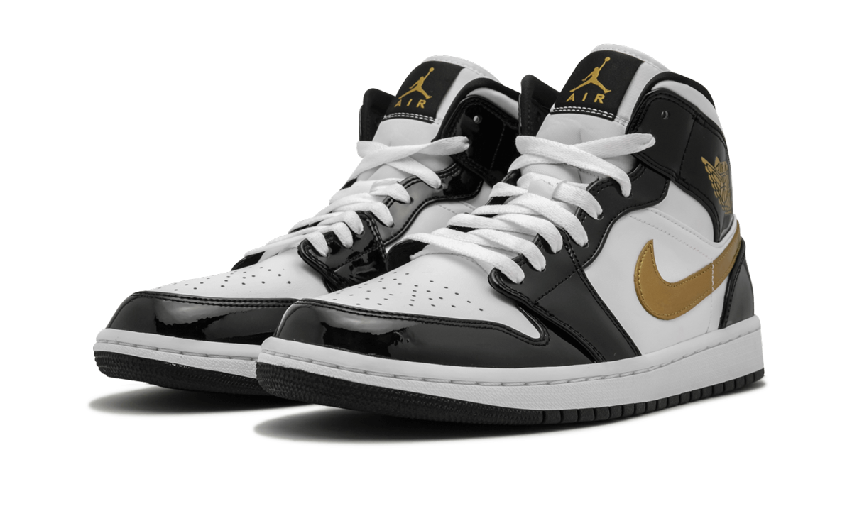 Air Jordan 1 Mid SE Black Gold Patent Leather 852542 007