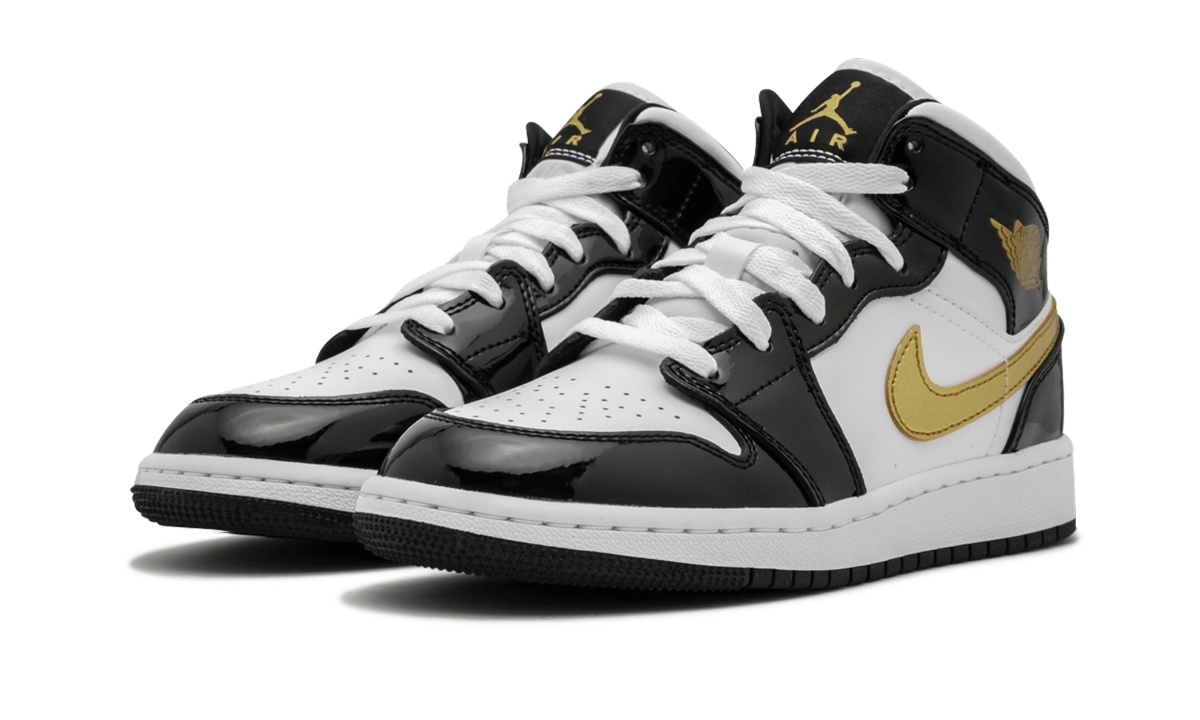 Air Jordan 1 Mid SE GS Black Gold Patent Leather BQ6931 007