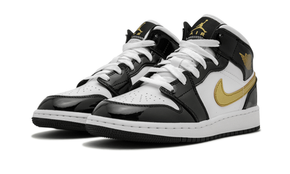 Air Jordan 1 Mid SE GS Black Gold Patent Leather BQ6931 007