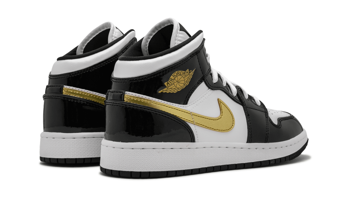 Air Jordan 1 Mid SE GS Black Gold Patent Leather BQ6931 007