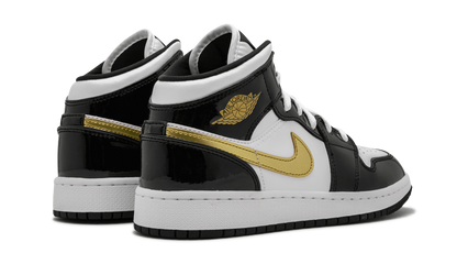 Air Jordan 1 Mid SE GS Black Gold Patent Leather BQ6931 007
