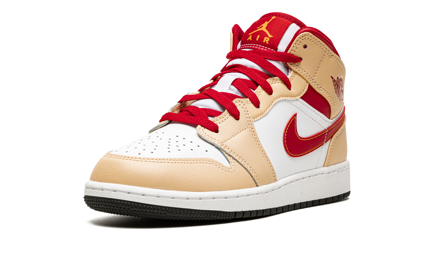 Air Jordan 1 Mid GS Beige / Red 554725 201